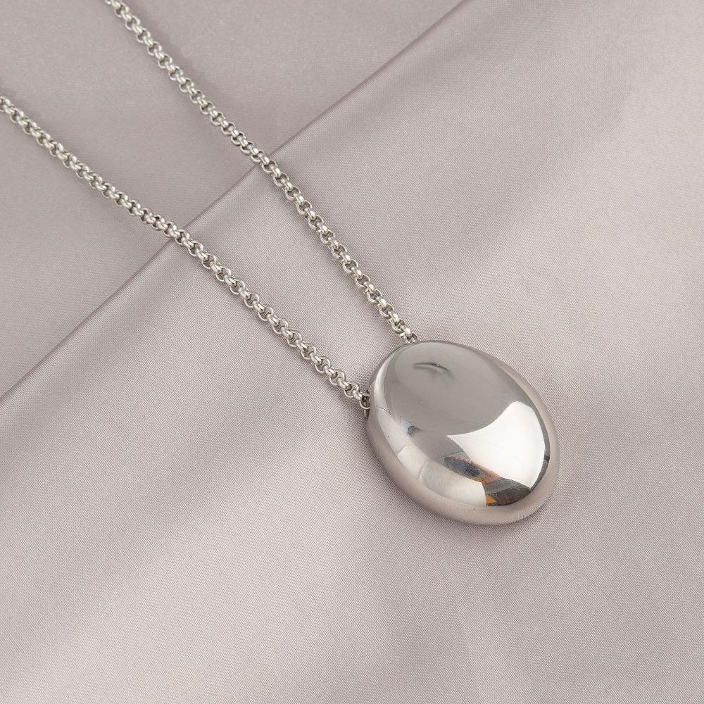 Large Oval Long Sweater Chain Metal Smooth Glossy Droplet Pendant  Autumn Winter