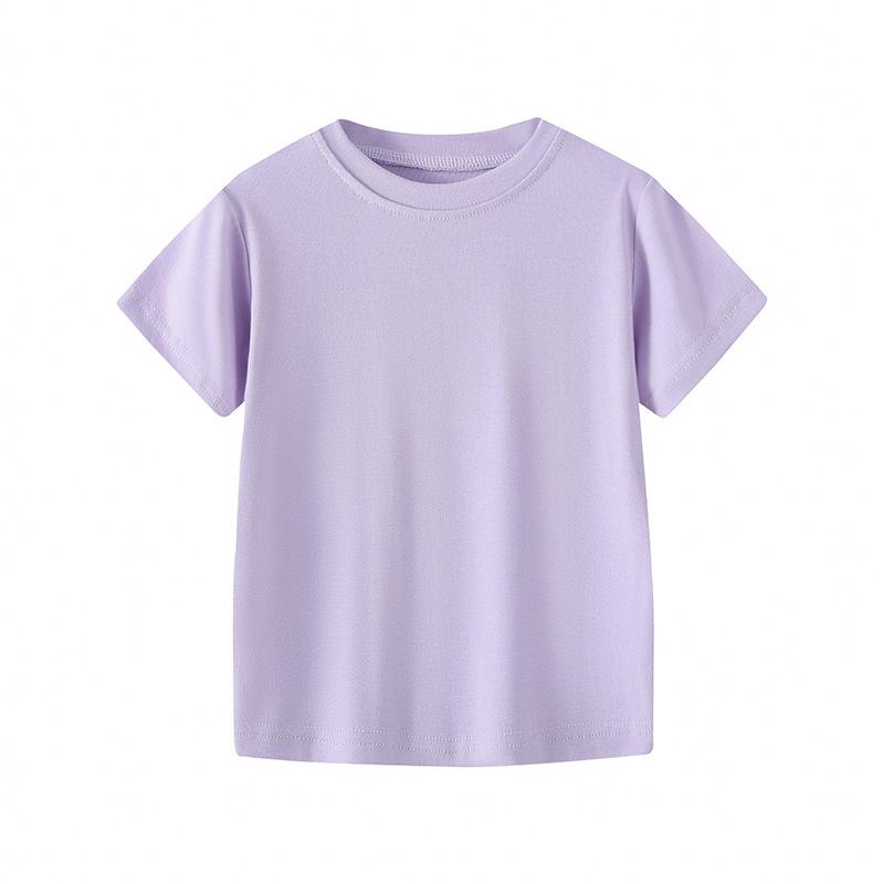 Kids' Short-Sleeve Summer T-Shirt - Korean Style Solid Color Round Neck for Boys & Girls