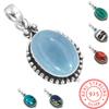 925 Sterling Silver Pendant Women Gemstone Handmade Jewelry Mothers' Day Gift Amazonite Angelite Blue Opal Botswana Agate Mohave Azurite Chrysocolla