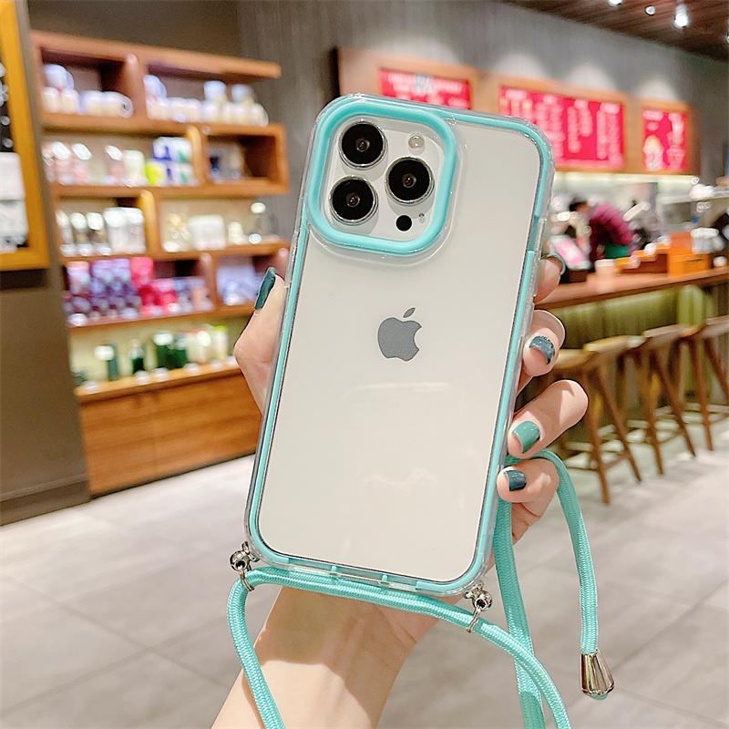 Гибридный прозрачный акриловый противоударный чехол 3 в 1 для iPhone 13 12 11 Pro Max X XR XS 8 7 Plus, ожерелье через плечо, ремешок, чехол для телефона, чехол