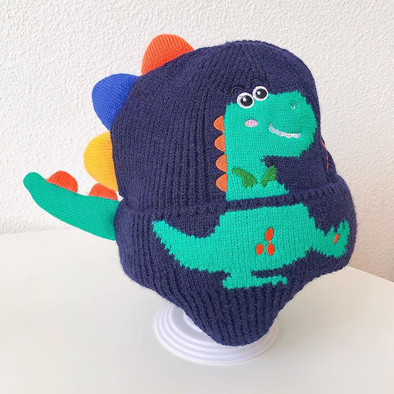 New Little Dinosaur Cartoon Ear Protection Hat Boy Baby Knitted Hat Autumn and Winter New Children's Wool Warm and Windproof