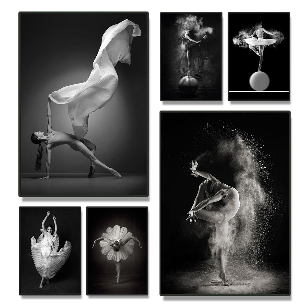 Ballerina Dancer Figure Canvas Paintings On the Wall Art Modern Inspirational Posters and Prints Black and White Ballet Art Pictures Wall Decoration