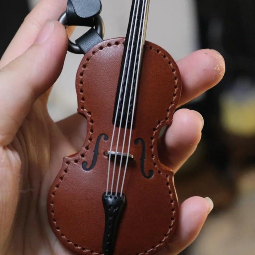 PU Leather Musical Instrument Keychain Creative Bag Pendant Mini Vintage Violin & Cello Keychain