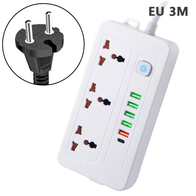Универсальный удлинитель с 2/3 розетками и зарядным устройством на 6 портов USB, кнопка переключения удлинителя, удлинитель 2M/3M, розетка для удлинителя EU UK Us