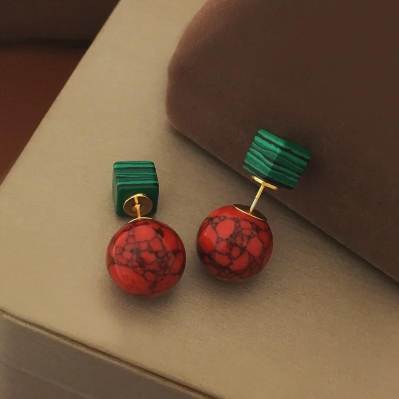 Элегантные контрастные серьги в стиле ретро с натуральным камнем — двусторонний стиль, легкая роскошь в европейском и американском стиле