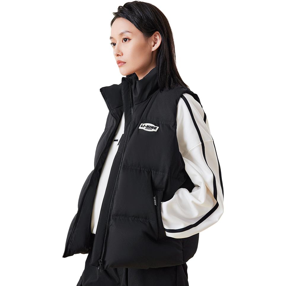Li Ning Sports Lifestyle Series однотонный повседневный теплый жилет с воротником-стойкой, женские жилеты черного цвета AMRT060-2