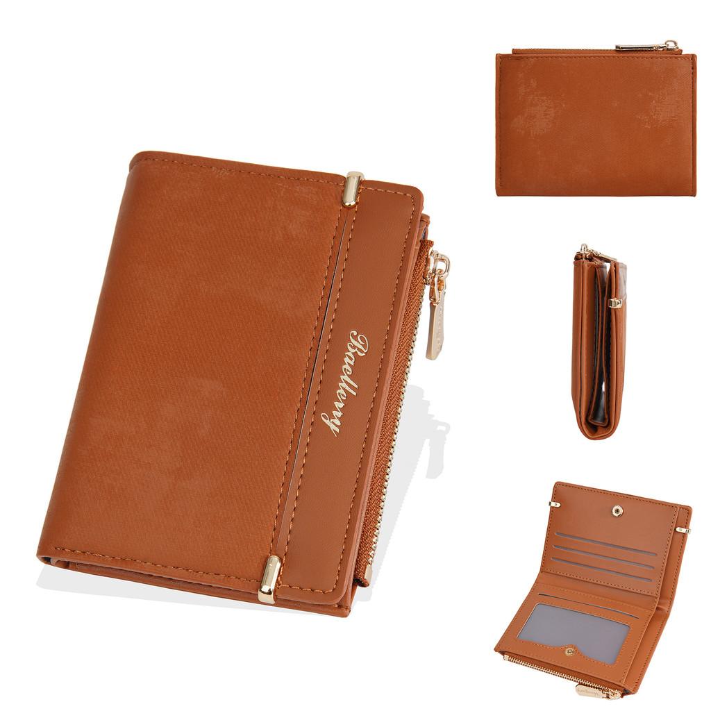 Ladies Wallet Card Wallet With Solid Color Letter Printed And Two Fold Design Pu Material For Daily Use