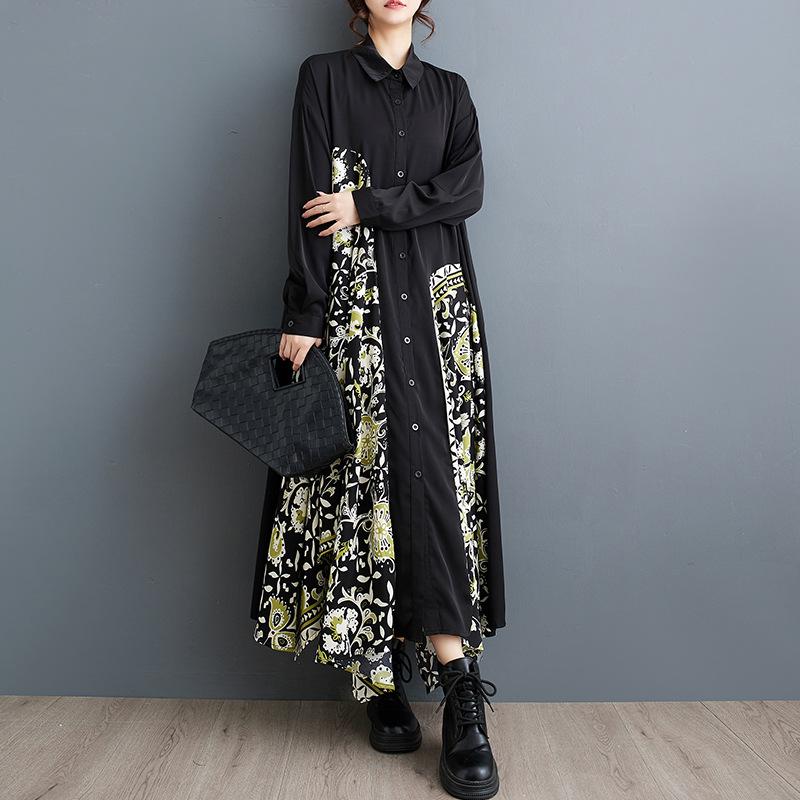Spring and Summer New Fashion Irregular Patchwork Color Block Shirt Dress Loose Casual Oversized Chiffon Dress