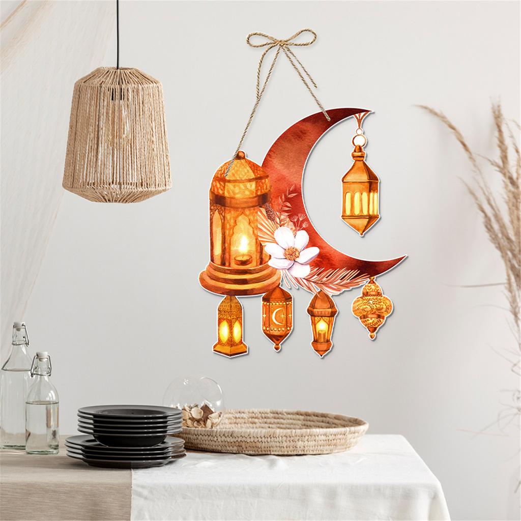 Eid Mubarak Moon Hanging Decorations Elegant Ramadan Paper Door Hanging Sign Display Accessory For Holiday Atmosphere