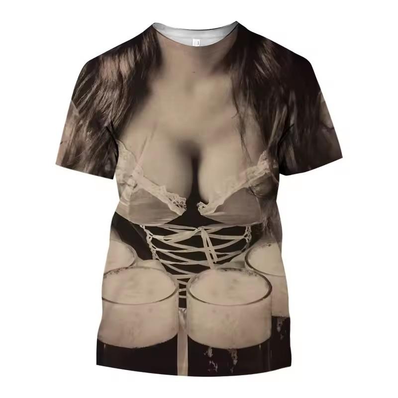 Летняя популярная хип-хоп мужская забавная футболка, новая пивная красота, 3D модная повседневная индивидуальная одежда с коротким рукавом и круглым вырезом большого размера