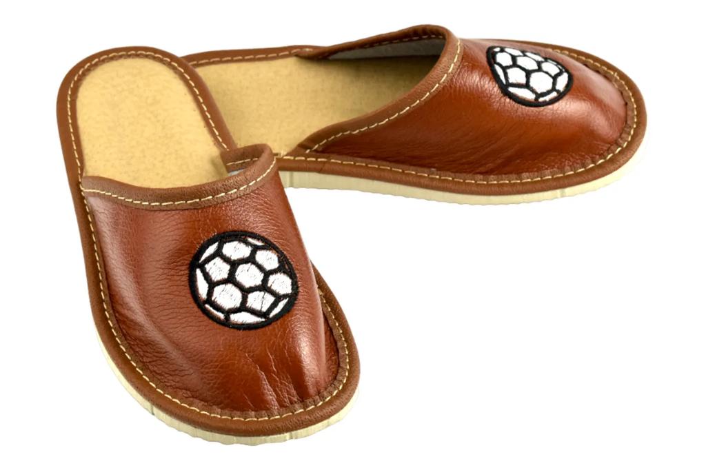 Brown boys' slippers with a ball, children's slippers 35
