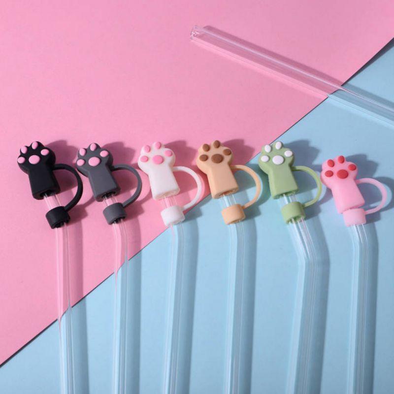 6PCS 10mm Straw Covers Cap Cute Cat's Paw Straw Toppers for Tumblers Reusable Drink Straws Covers Kitchen Accessories