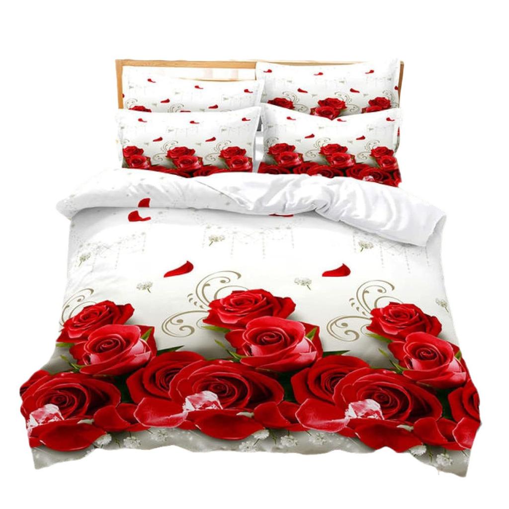 Поставка Постельное белье Шлифованный Трехпредметный набор На заказ Трехпредметный набор с принтом красных роз Пододеяльник Простыни