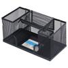 Pen Holder Metal Rectangular Grid Pencil Container Black Desk Storage Box for Office
