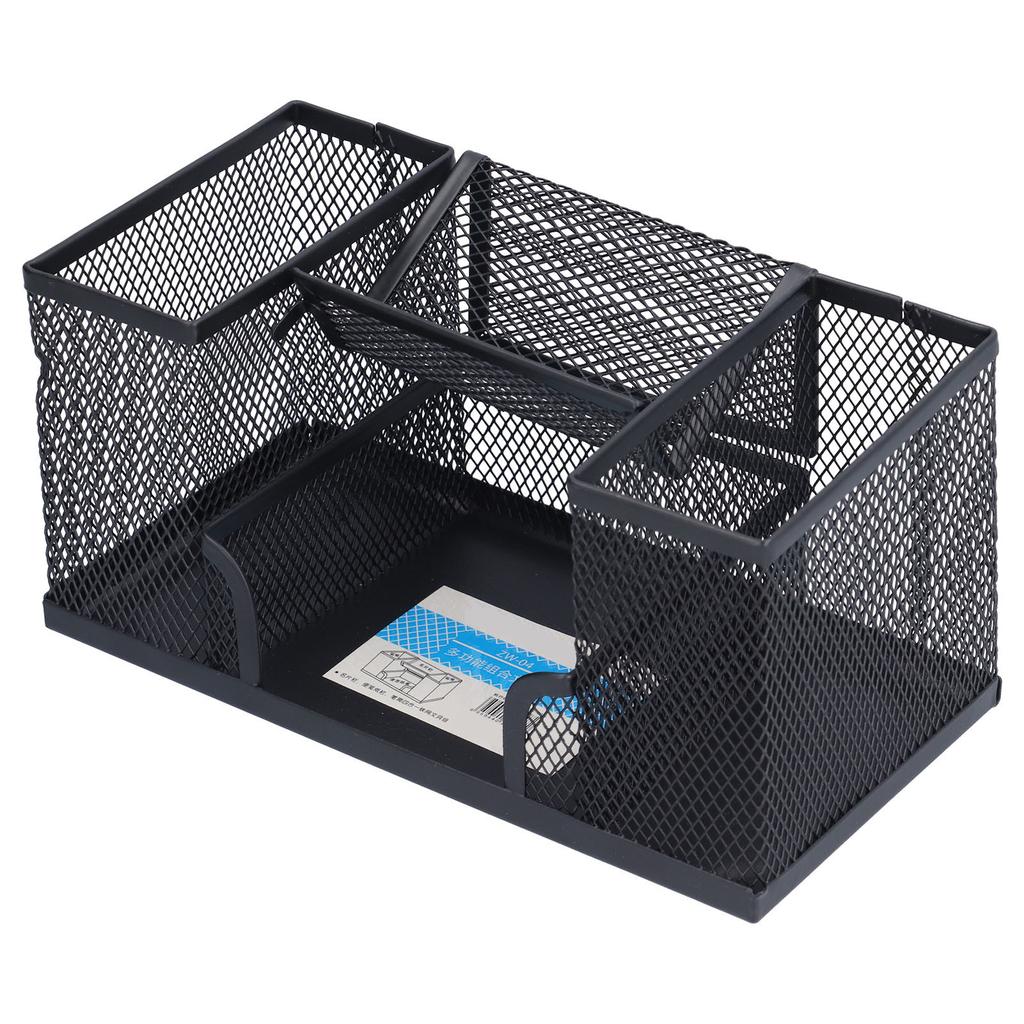 Pen Holder Metal Rectangular Grid Pencil Container Black Desk Storage Box for Office