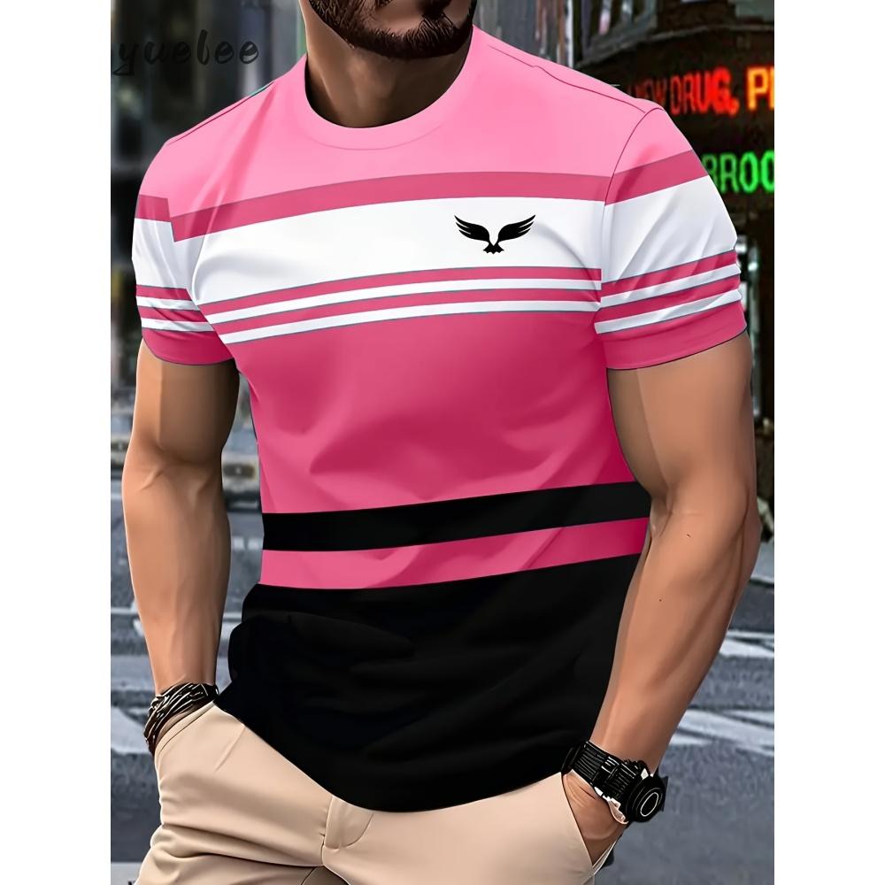 Мужская футболка в полоску 3D повседневная дышащая с круглым вырезом мужская с коротким рукавом для занятий спортом на открытом воздухе мужская одежда летняя свободная мужская футболка