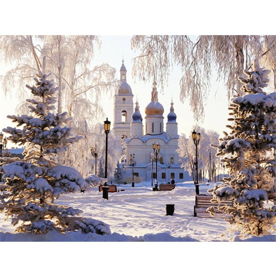 5D DIY алмазная живопись пейзаж замок полный круглый горный хрусталь вышивка крестиком комплект мозаика картина украшение дома подарок