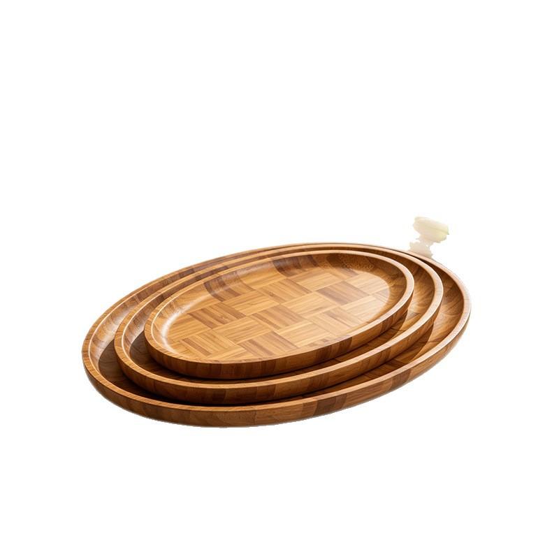 Nan Bamboo Checkered Carved Tea Tray Household Water Plate Dessert Snack Storage Tray for Restaurant Afternoon Tea