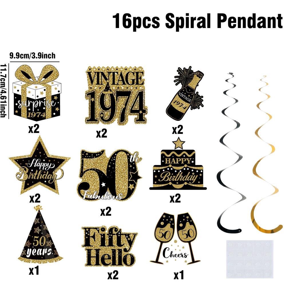 Happy Birthday Foil Swirls 30 40 50th Birthday Party Supplies Black Gold Men Women Hanging Ornaments Ceiling Decor Party Favors