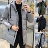 Men Cotton Coat Hooded Long Sleeve Full Zipper Closure Solid Color Jacket with Pockets Mid-length Thickened Quilted Outwear