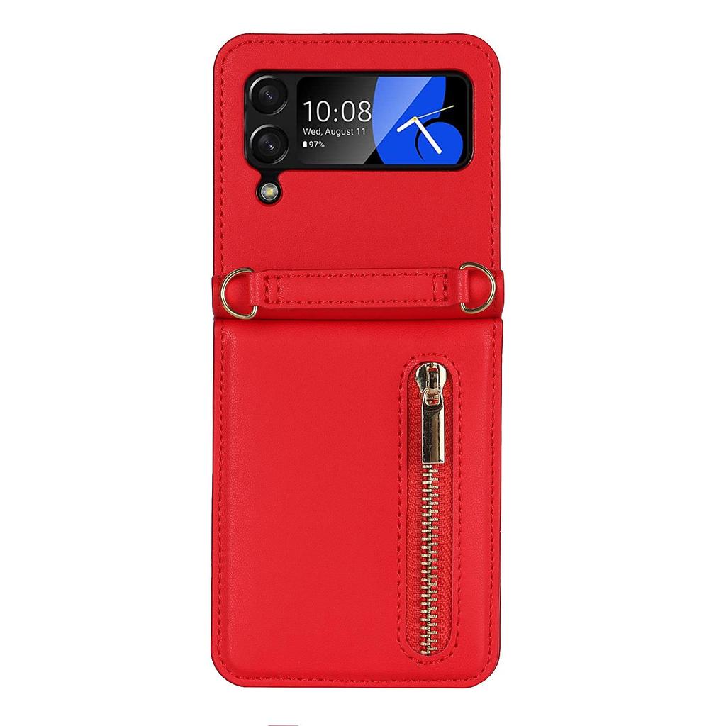 Кожаный чехол-кроссбоди Samsung Z Flip7 с молнией и слотом для карт