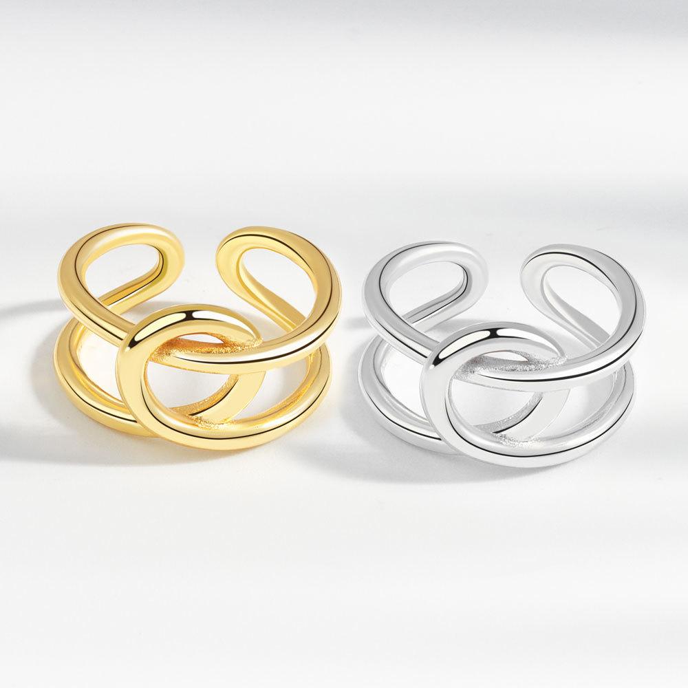 Geometric Glossy Concave Convex Shaped Ring Female Niche Design Personality High Sense Finger Ring Ins Cold Temperament Opening Index Finger Ring