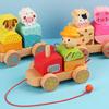 Cross-border children's wooden three-section tractor train, animal pairing assembly color cognition early childhood education building block toy