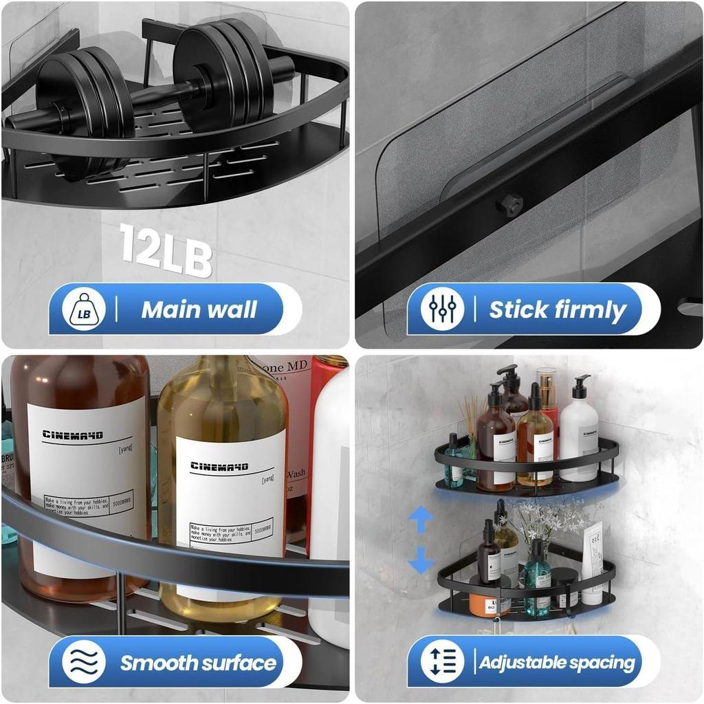2 шт. Аксессуары для ванной комнаты Алюминиевая Сверхпрочная Самоклеящаяся Угловая Полка для Ванной Комнаты для Стены, Многофункциональный Настенный Органайзер для Ванной Комнаты,