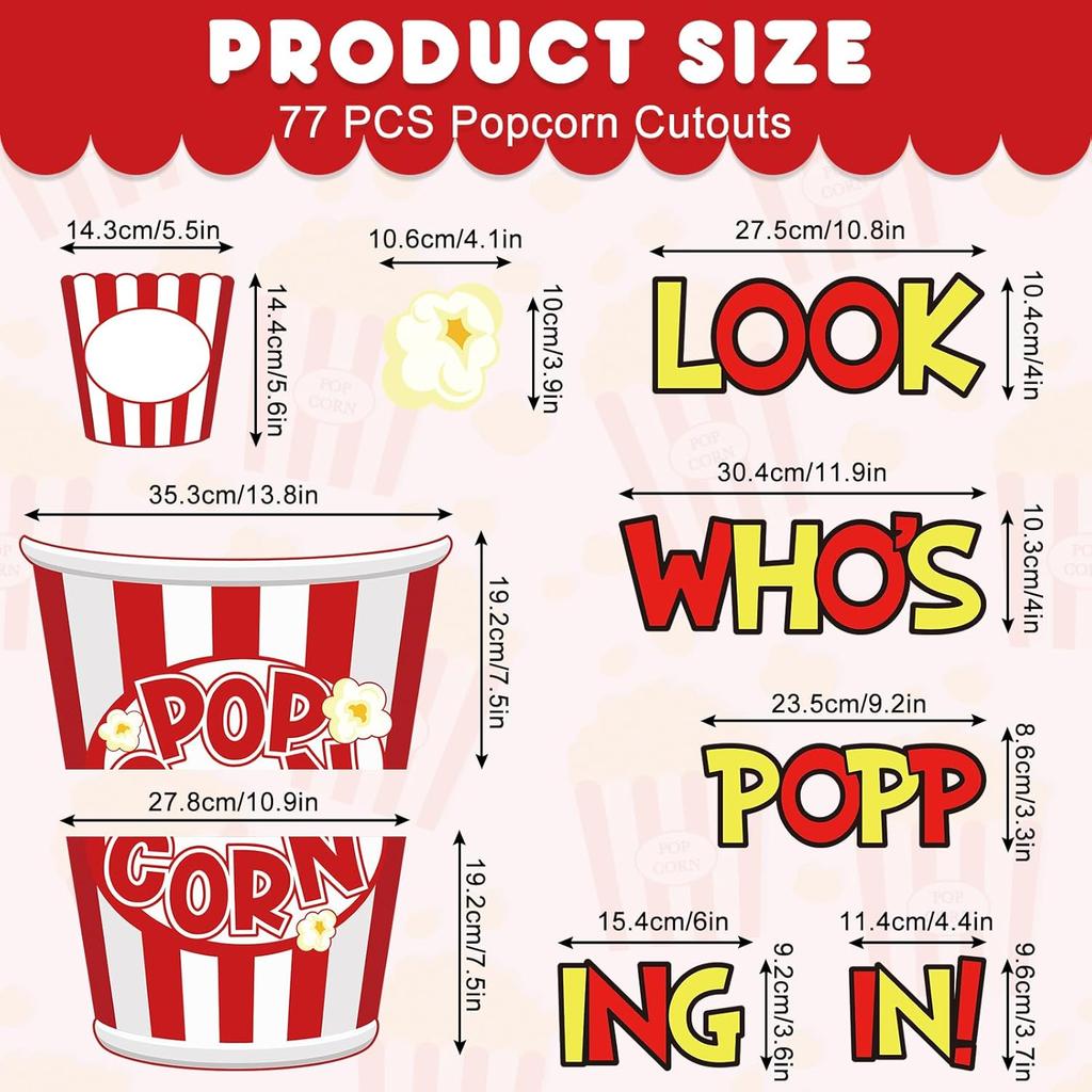 Whaline 77 шт. Декорации для доски объявлений в виде попкорна Вырезки в виде ведерка для попкорна Декор для класса «Снова в школу» Вырезки на тему кино для учеников Школы