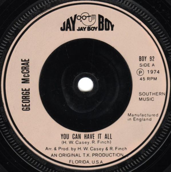 7-дюймовая пластинка GEORGE MCCRAE - You Can Have It All BOY92 JAY BOY 1974 UK Soul/Funk Б/у