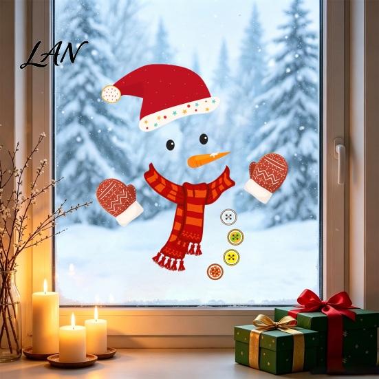 Seasonal Glass Door Stickers Christmas Snowman Static Window Stickers, Removable PVC Decals, Waterproof Clings Winter for Home And Store Holiday Party