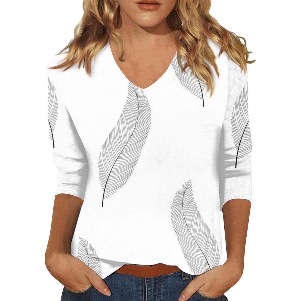 Women’s Fashion Everyday Everything Casual V-neck Seven-point Sleeve Printed T-shirt Top Tops for Women Womens Tops and Blouses