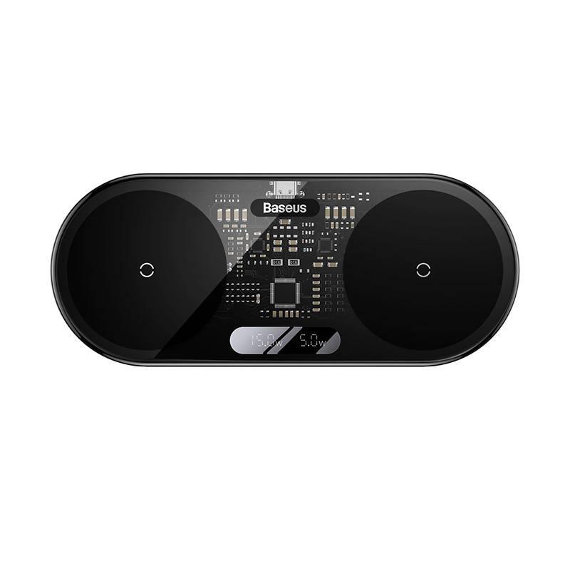Двойное беспроводное зарядное устройство Qi с цифровым светодиодным дисплеем Baseus, 20 Вт