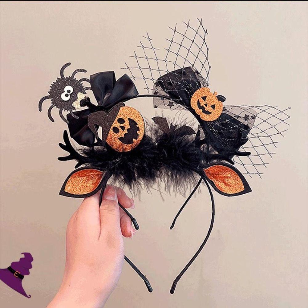 Шарик летучая мышь бант паук тыква корейский стиль повязки для волос женские обручи для волос Хэллоуин повязки на голову рога лося