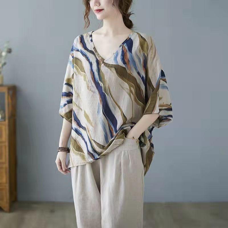 Футболка с короткими рукавами Otton Inen, летняя женская футболка в стиле вестерн, свободный крой, весенний наряд для людей среднего возраста в этническом стиле