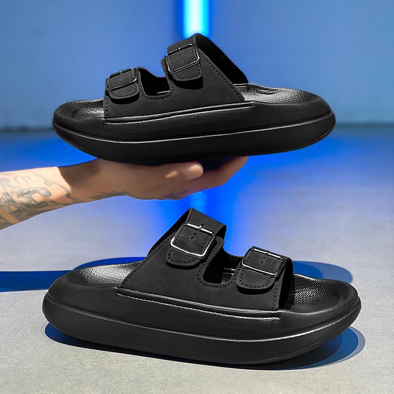 Мужские тапочки из микрофибры для улицы, противоскользящие и прохладные, мужские тапочки с двойной кнопкой, пляжная обувь