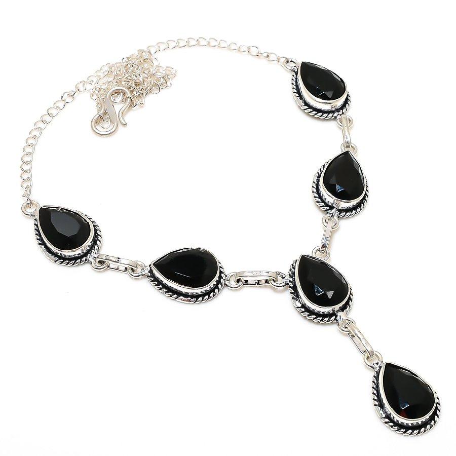 Black Spinel Gemstone 925 Sterling Silver Jewelry Necklace 18" v5T21