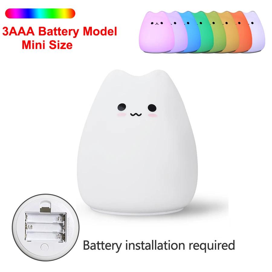 Cute Cat Night Light Cartoon 7 Colors Silicone Sleeping Lamp Touch Sensor Table Lamp for Home Bedroom Decoration for Baby Kids
