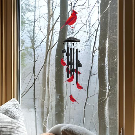 Red Bird Wind Chime with 4 Tubes Weather-resistant Vintage Indoor Outdoor Garden Yard Patio Hanging Metal Wind Bell Decoration