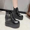 Модные женские ботильоны на высокой платформе, осенние, в готическом стиле, кожаные туфли с пряжкой, панк, мотоциклетные ботинки, круглый носок, массивные кроссовки