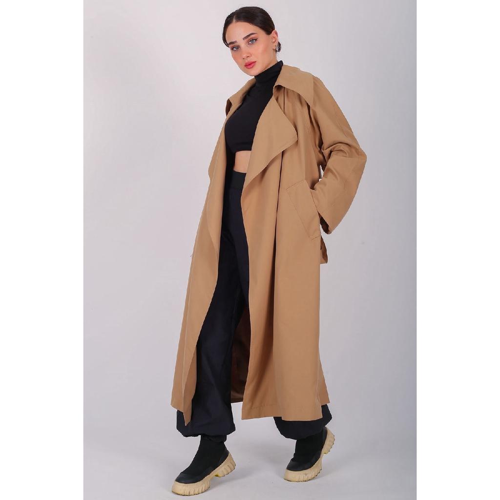 Women's Beige Belted Seasonal Trench Coat