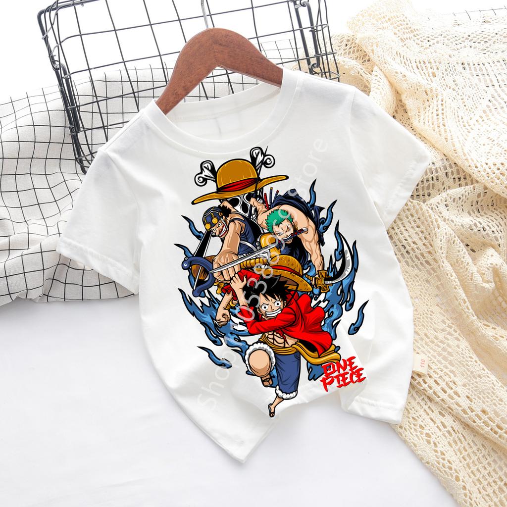 2026 Summer Anime One Piece Monkey D Luffy Printed Tshirt Kids boys Clothing Fashion Casual Street Tshirt Y2k