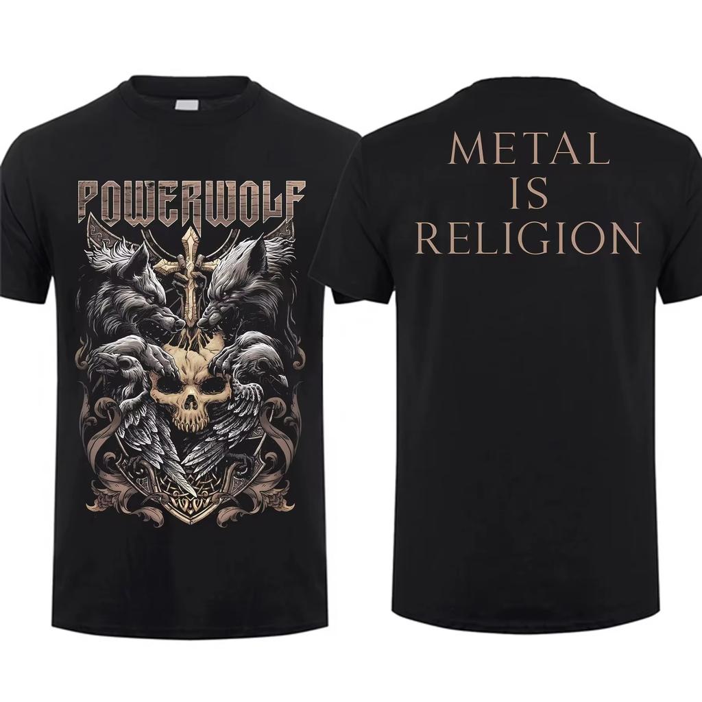 Уличная винтажная футболка мужская с двусторонним принтом Via Dolorosa черная от Powerwolf, оверсайз топ с графикой, унисекс, с коротким рукавом