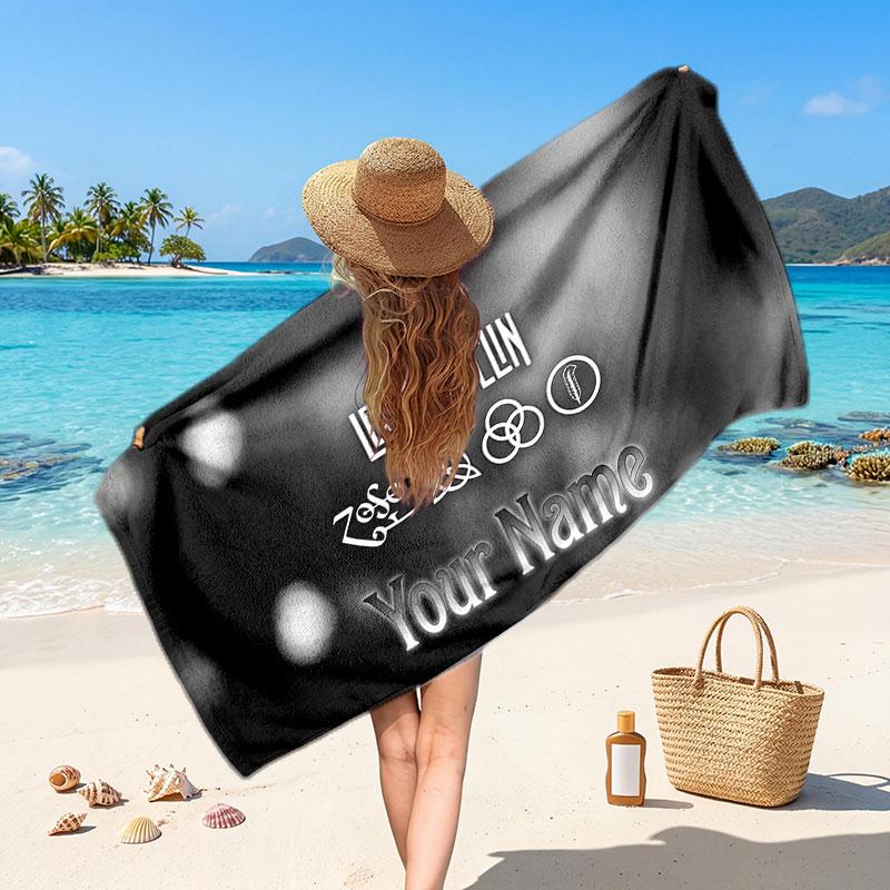 Led Zeppelin Customized Name Text Beach Towel, Soft Absorbent Towel Beach Pool Travel Personal Gift