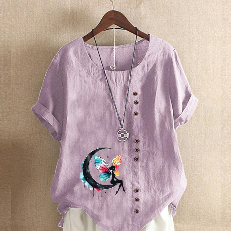 Женская модная футболка с коротким рукавом и принтом в виде милой бабочки, свободная хлопковая рубашка, повседневная свободная летняя блузка, топы больших размеров