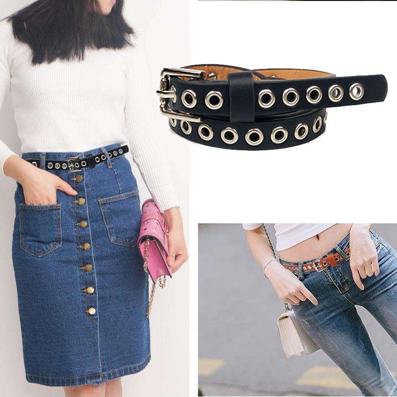 Fashionable White Belt With Full Hole Design Elegant Pu Buckle For Students