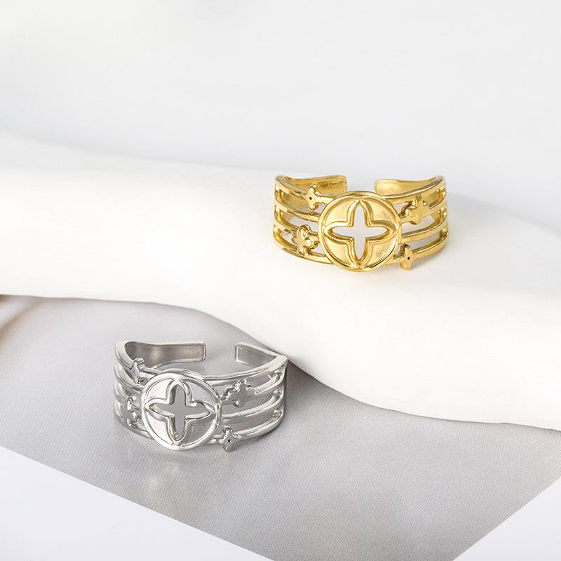 Кольцо из титановой стали с отверстием под четырехлистный клевер, женское, регулируемое, для пары, кольцо из нержавеющей стали