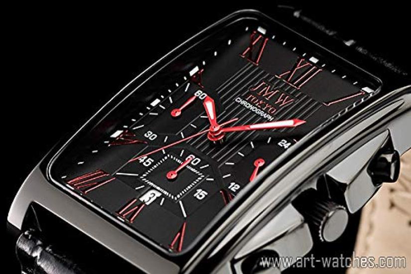 JMW TOKYO Square Black Square Rectangular Limited Edition Seiko Quartz Leather Genuine Simple Popular for Day Gift to 300 pieces Men's Watch, & Red,