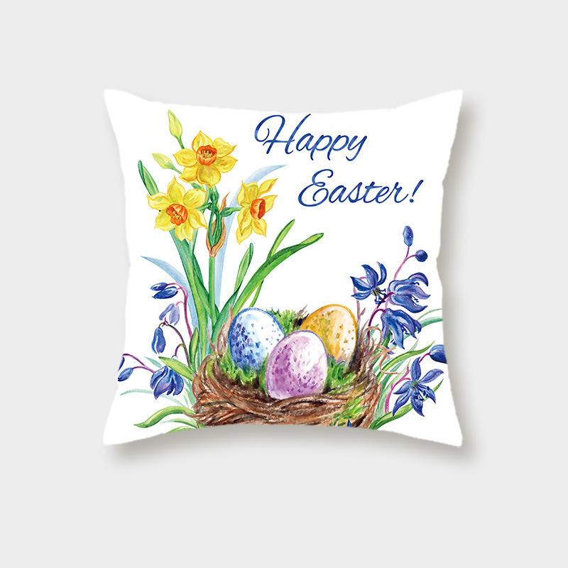 Easter Bunny Pastoral Farm Pillowcase Sofa Bedside Print Easter Egg Animals Leaning On The Waist Pillow