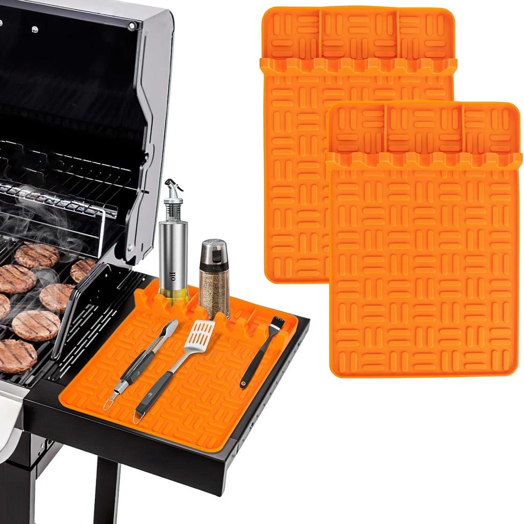2pcs BBQ Silicone Griddle Tools Mat for Blackstone,Spatula Mat with Drip Pad Grill Mat,Side Shelf Mat for Blackstone